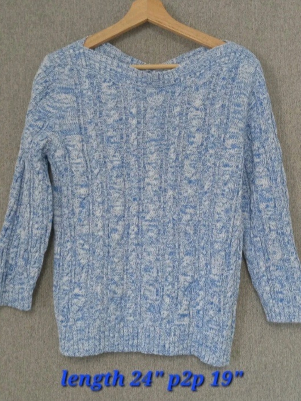Lands' End Light Blue Marled Cable Crewneck Sweater